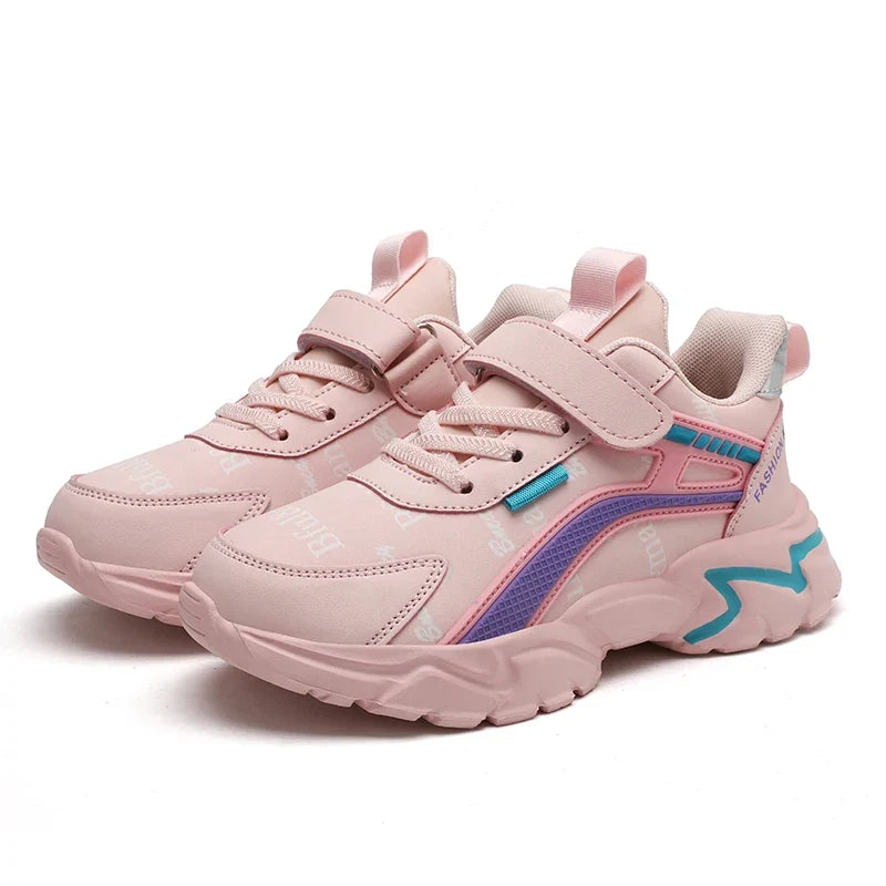 Children's Casual Pink Girls' Leather Shoes, Fashionable Lightweight Running Shoes for Teenagers and Students Aged 7-15, Children's Sports Shoes for Girls
