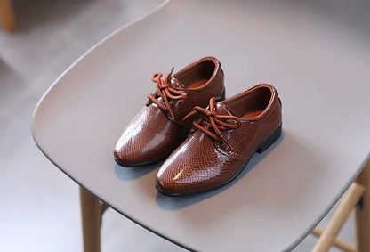 Boy Leather Shoe Black White Versatile Children's Flats for School Performance Causal Fashion Lace-up Kids Formal Uniform Shoes