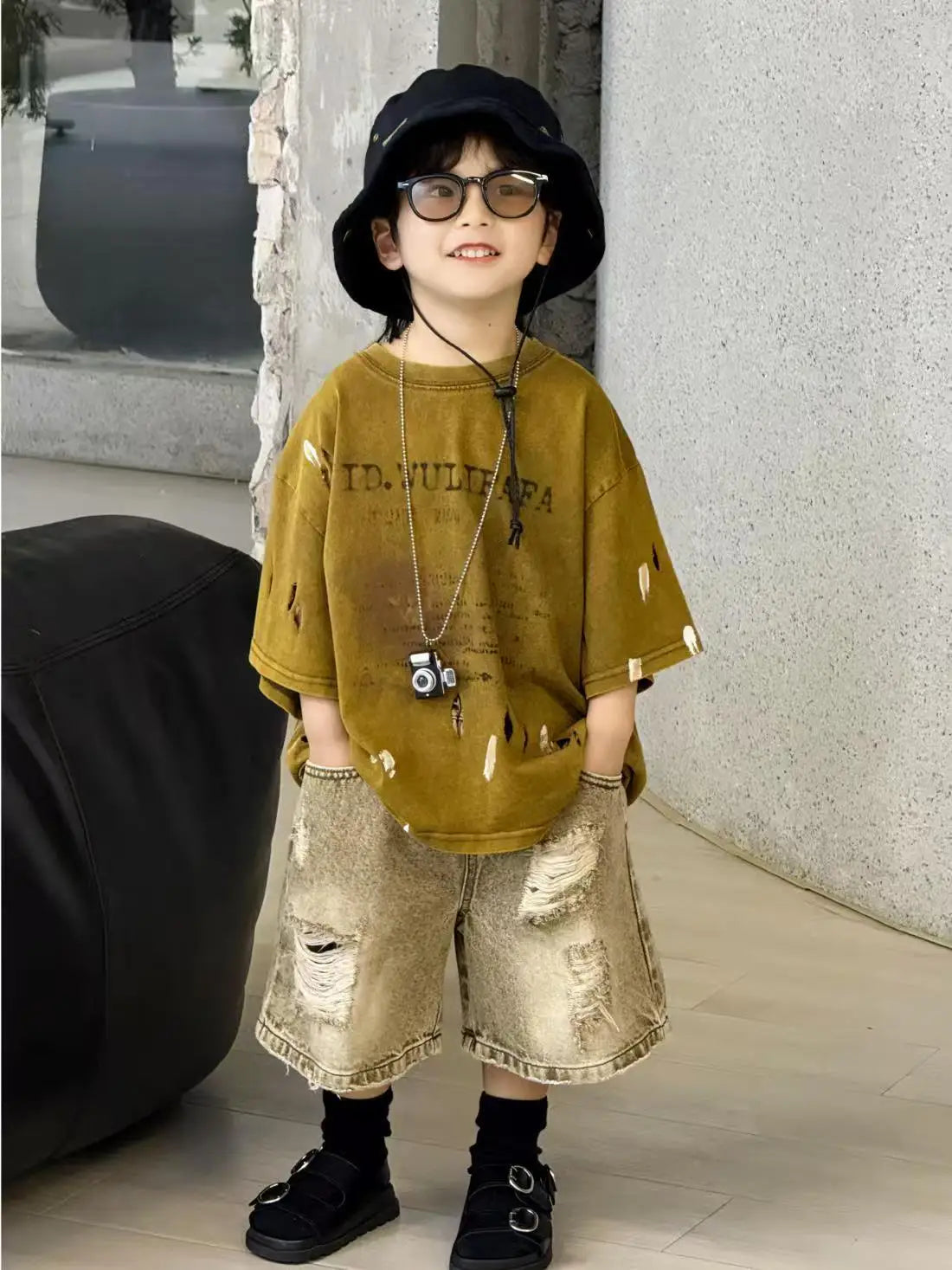 Summer Outfit New Perforated Denim Shorts Children's Clothing