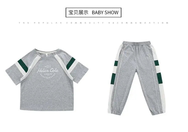 New Children's Cool Loose Fit Sportswear Korean Edition Baby Short Sleeve T-shirt 2 Pieces