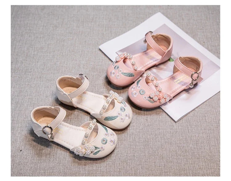 Summer Non-slip Sole Toddler Dance Flats with Beaded Princess Elegant Party Shoes