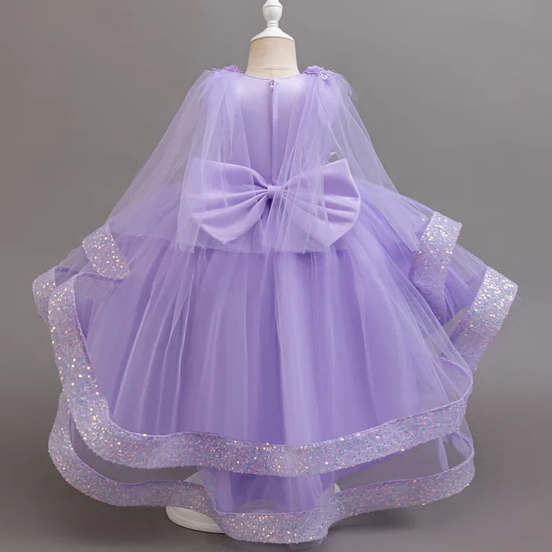 New girl party dress elegant flower girl trailing dress sequined chiffon Easter girls' clothing 3-10 years old holiday dress