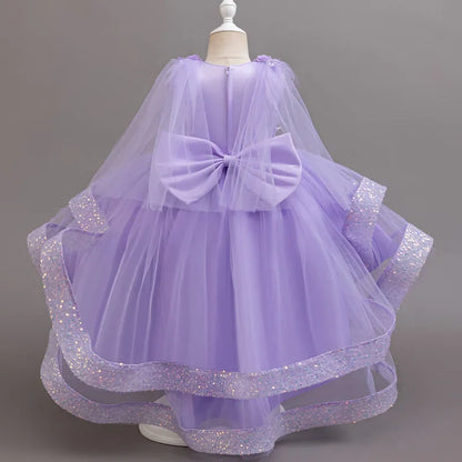 New girl party dress elegant flower girl trailing dress sequined chiffon Easter girls' clothing 3-10 years old holiday dress
