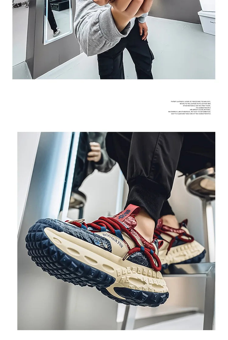 New Thick Soled Height Increasing Men's Casual Shoes 2025 Spring Color Blocked Comfortable Fashion Trend Low Cut Chunky sneakers   (Available)