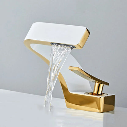 Matte Golden White Basin Faucet Black Chrome Brushed Gold Mixer Tap Hot Cold Water Single Handle Waterfall Tap Bathroom Use