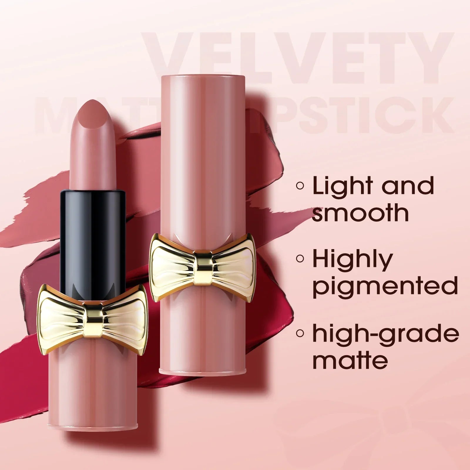 Bowknot Lipstick Matte Velvet Nude Lipstick Brightly Coloured Lip Tint Balm Non-stick Cup Smooth Sexy Red Pink Lip Glaze Makeup