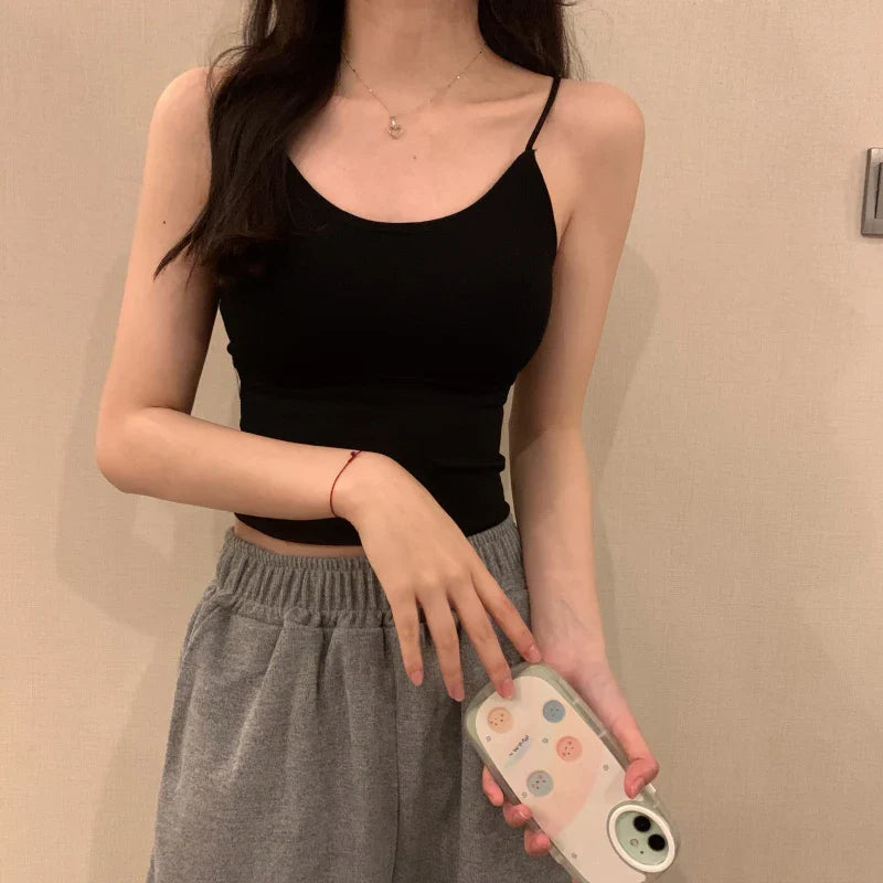 Sexy ort Strap Vest Women's Inner Wear with Chest Pad Autumn Winter ort Sle Bal Trendy Base irt for Young Women