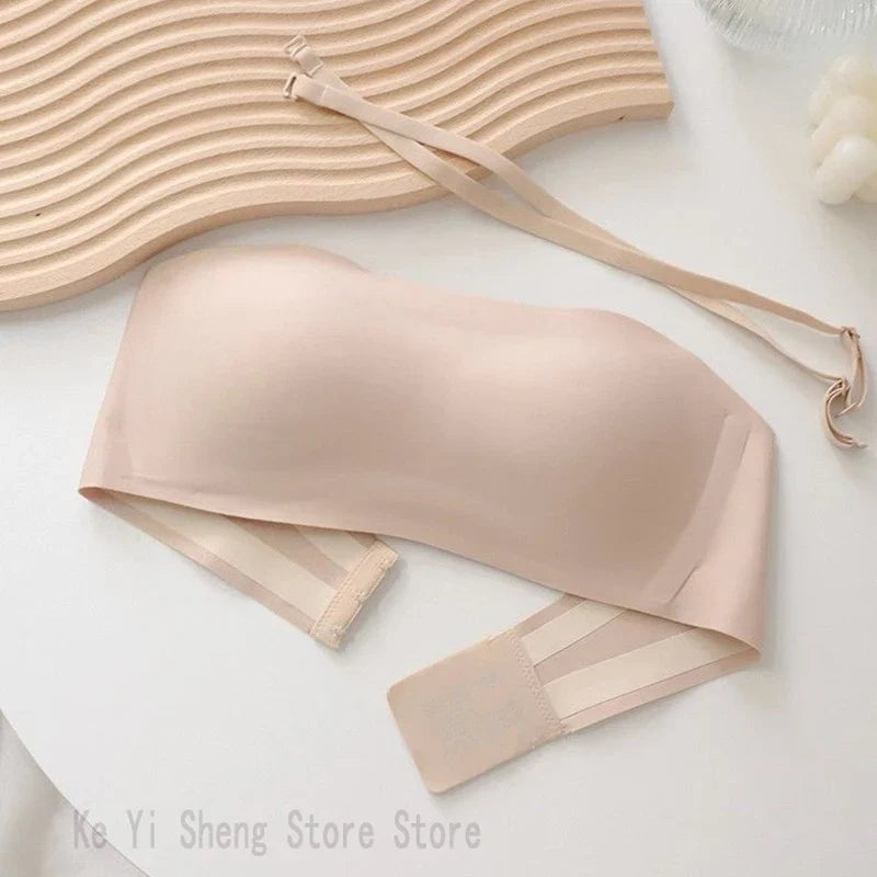 Strapless women's no-scar, no-steel rims, top support, close-fitting bra, small breasts make larger, detachable shoulder straps