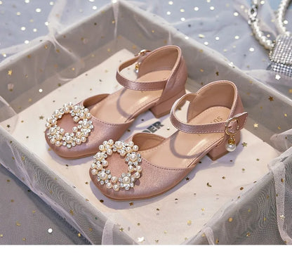 Mary Jane Shoes Kid's Beading Flats Kid's Buckle Ballet Flat Low With Female Children's Shoes Princess Shoes Green Sandals