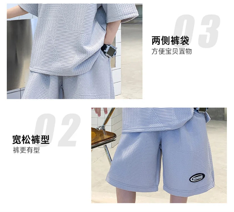 New Teenager Casual Outfits Children Trends Clothes Suits Kids Short Sleeves Tops+Baggy Pants 2Pcs