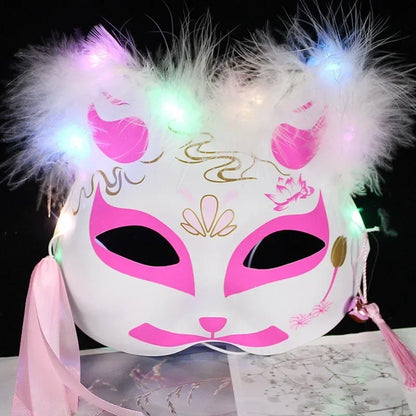 Luminous Feather Fox Mask Half Face Cat Anime Fox Mask Children Luminous Mask Eye Mask Makeup Party Role Play Props