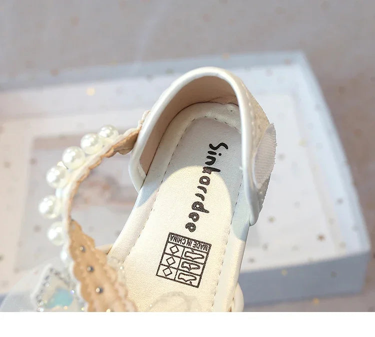 Girls Dress Shoes for Wedding Party Bling Sequins with Rhinestone Butterfly Sweet Princess Chic Kids Flat Shoes Lace Beaded