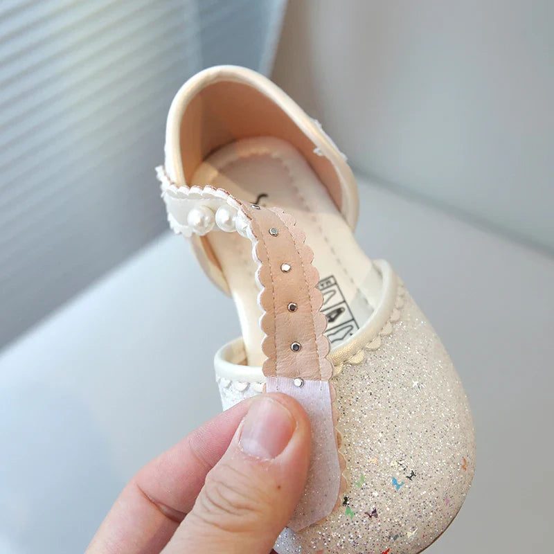 Girl's Princess Shoes Pearl Round Toe Glitter Sweet Kid's Flat Shoe Solid Colors Anti-slip Cute Party Daily Children Shoe