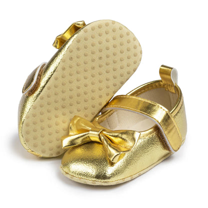 Gold Tie Cute Bow Flower Baby Princess Shoes Wedding Birthday Party Non-Slip Soft Sole Baby Toddler Shoes
