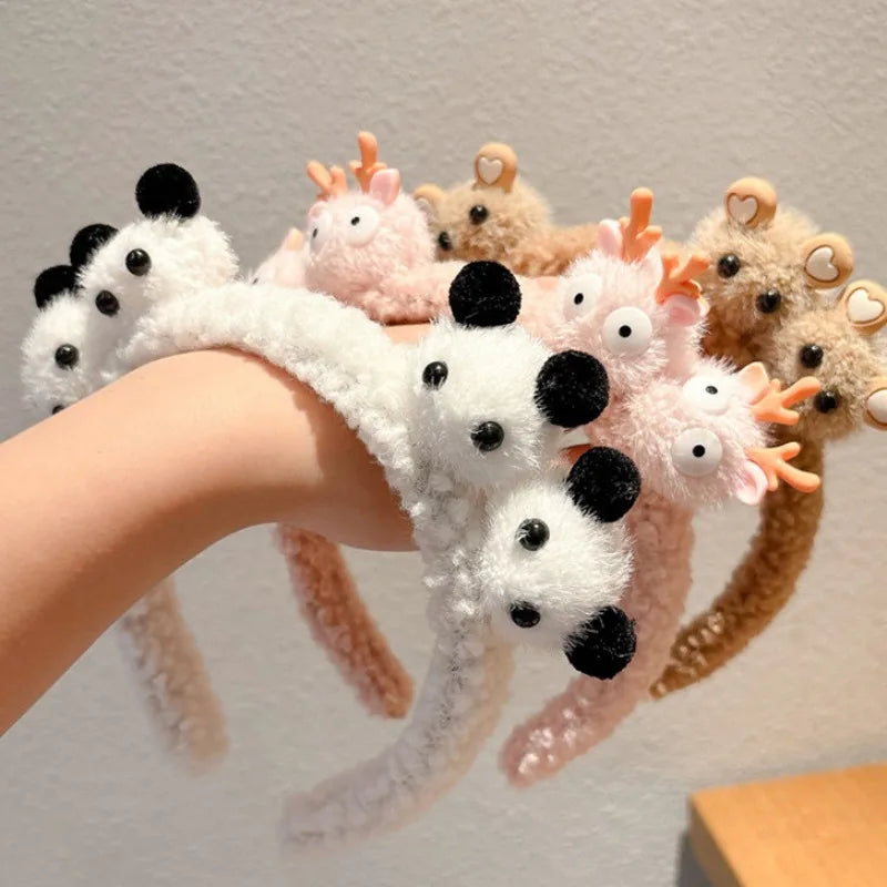 Plush Cute Panda Hair Band Female Autumn Winter Bear High Skull Headband
