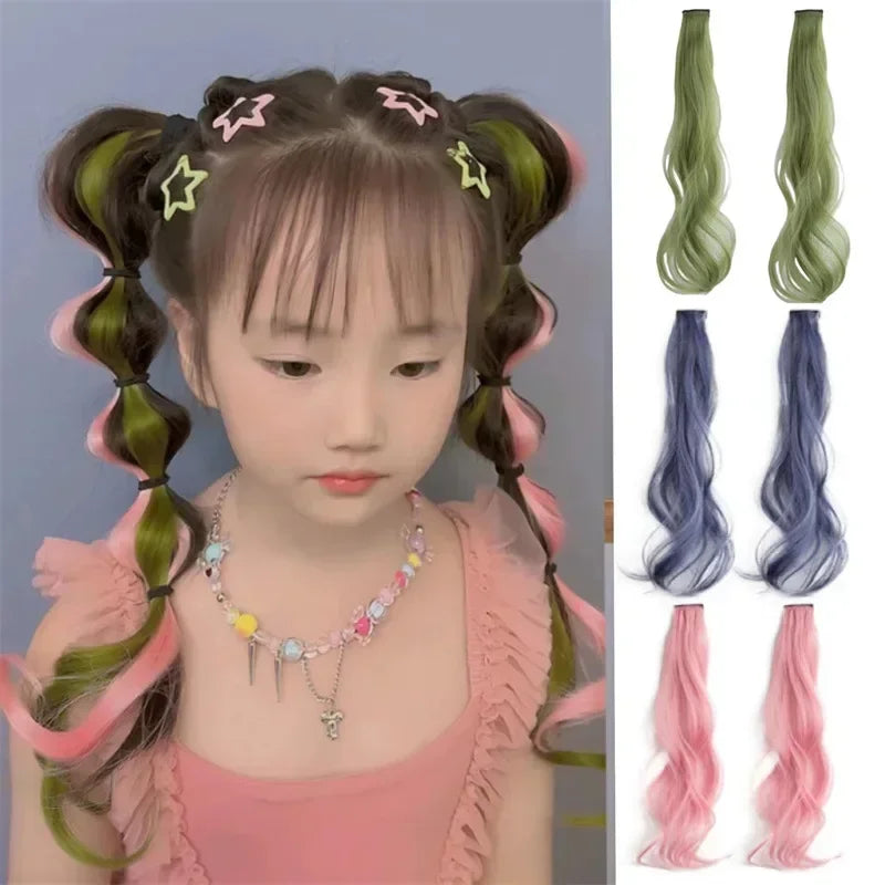 Sweet Kids Girl Wigs Hair Clip Cute Cool Candy Color Braid Wigs Hair Pin Hanging Ears Hair Dyeing Wig Headwear