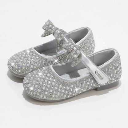 Autumn New Girls Single Princess Shoes Pearl Shallow Children's 2025 Comfortable Flat Shoes Kid Baby Rhinestone Bowknot Shoes