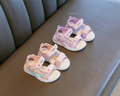 Sandalias Princess Sandals Summer New Cartoon Girl Shoe Soft Sole Baby Sandals Fashion Beach Shoe Flat Sandals Kid Shoe