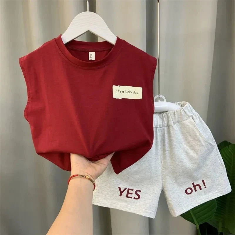 New Boys Baby Girl Summer Vest Set Summer Sleeveless Fashion Boys' and Children's Handsome Two Piece Set