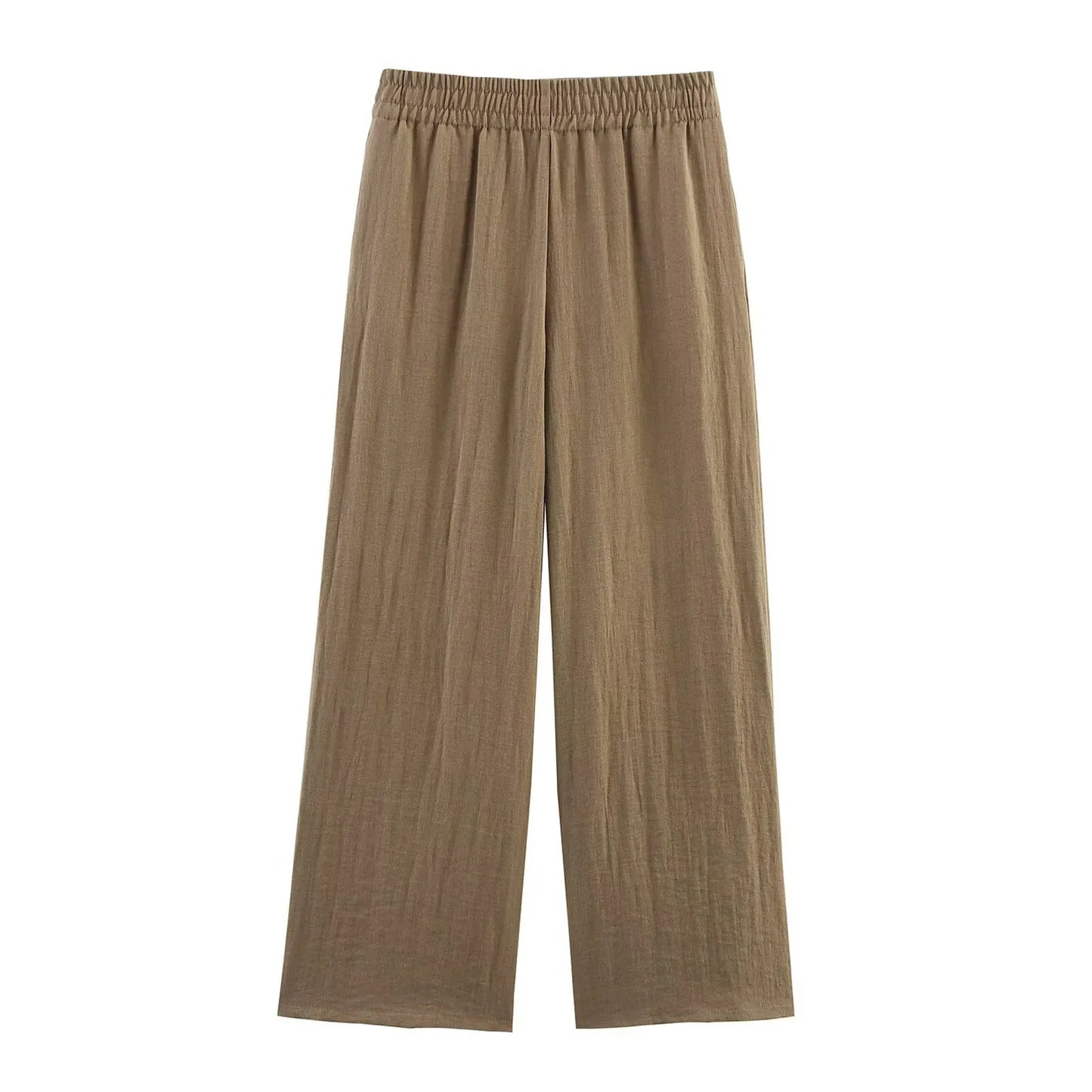 HH Women Pants Suit Solid Short Sleeve Zipper Pocket Drawstring Design Shirt Top+Elastic Waist Loose Casual Wide-leg Pants