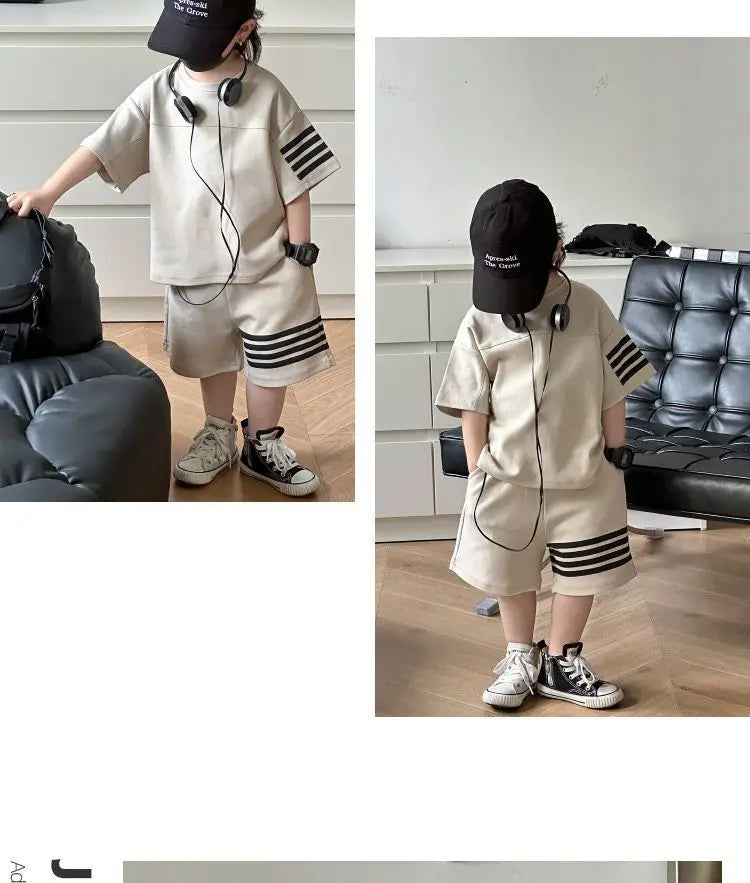 Kids Sportswear 2 Piece Set Korean Style Short Sleeve and Shorts Outfit for Boys and Girls