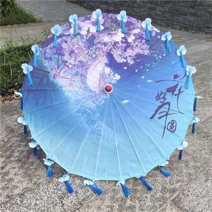 Women Umbrella Japanese Cherry Blossoms Tassel petal umbrella Chinese Style Oil Paper Umbrella