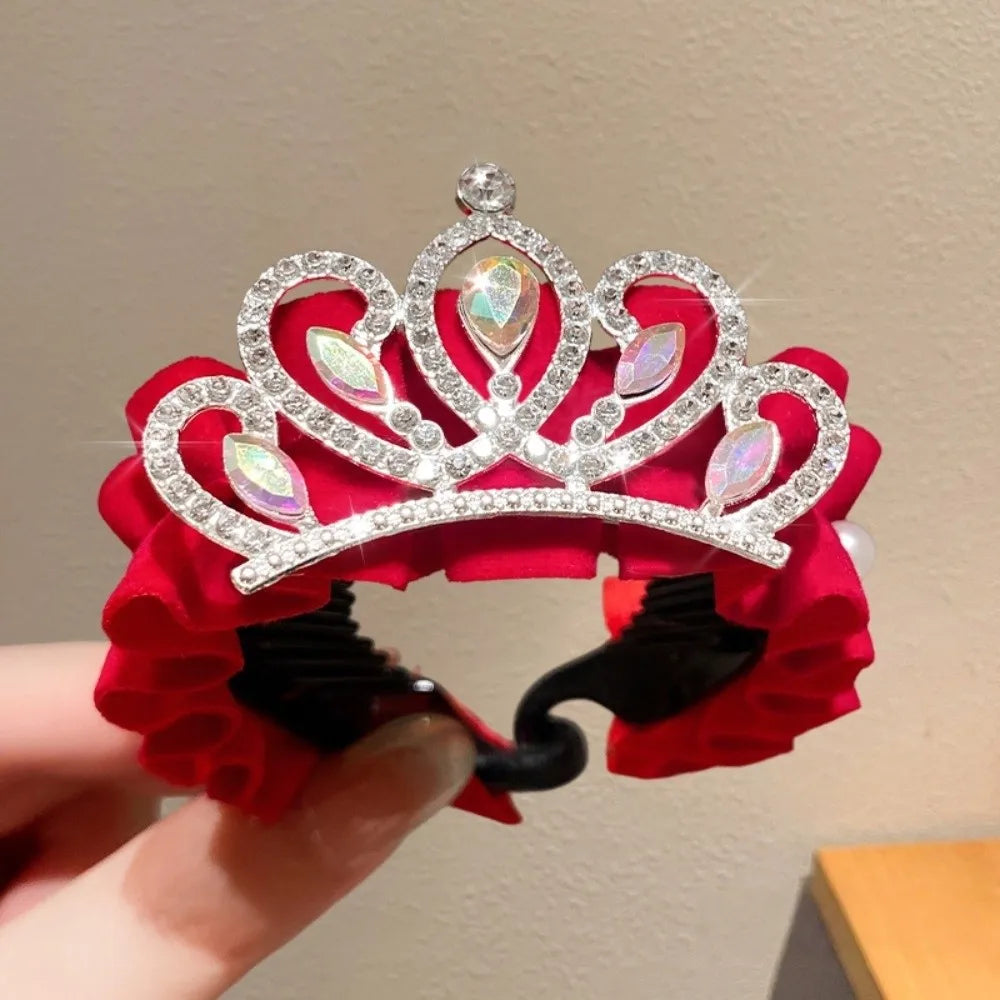 Children's New Year Crown Pearl Crystal Chinese Hair Claw Rhinestone for Princess Dress