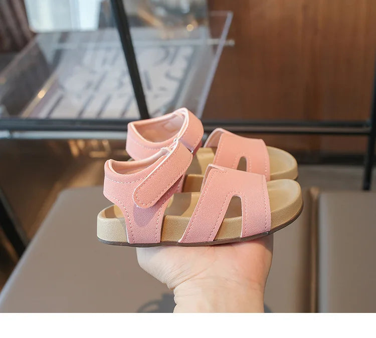 Boys Girls Sandals PU Suede Soft Beach Shoes For Children Casual Hook Loop Anti Slip Kids Sandals