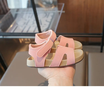 Boys Girls Sandals PU Suede Soft Beach Shoes For Children Casual Hook Loop Anti Slip Kids Sandals