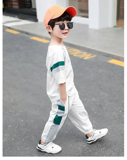 New Children's Cool Loose Fit Sportswear Korean Edition Baby Short Sleeve T-shirt 2 Pieces