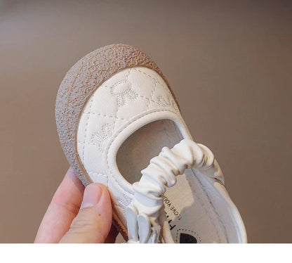 Girl's Mary Janes Cute Flat Sewing Pu Leather Little Children Leather Shoes Pu 21-30 Hook-loop Anti-slip Lovely Kids Spring Shoe