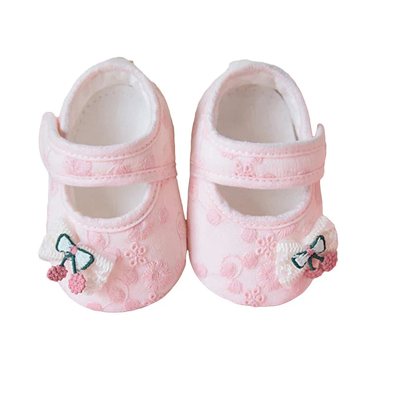 Baby Girl Cute Flats Non-slip Soft Soles Butterfly/Cherry Mary Jane Shoes Casual Walking Shoes for Newborn Toddler
