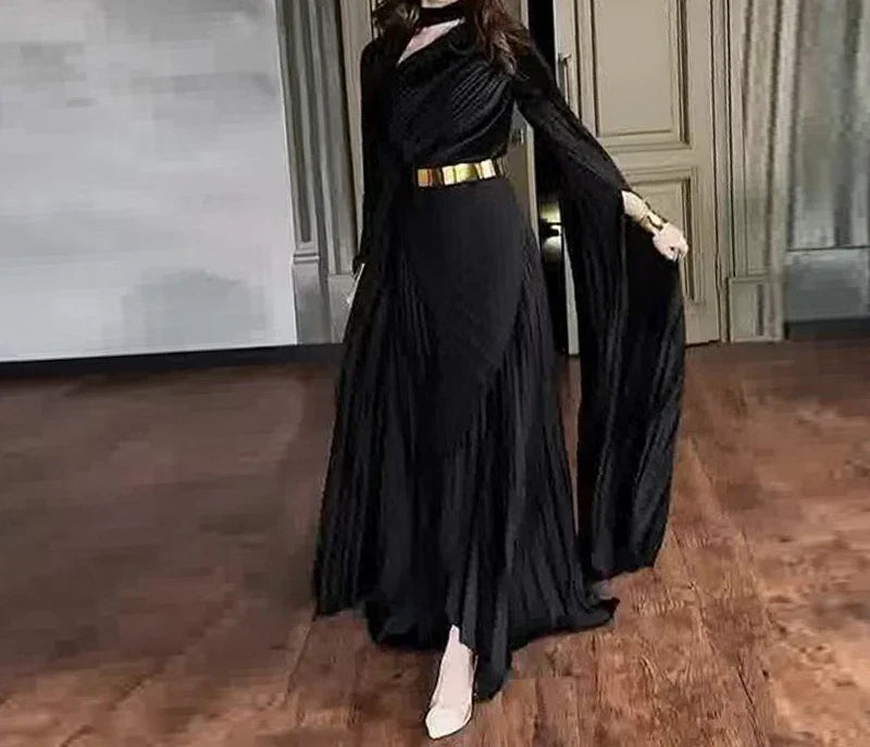 Elegant Party Dress for Women Temperament Fashion  Fall Winter New Batwing Sleeve Shawl Split Vestidos Evening Long Dresses