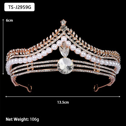 Efily Gold Color Wedding Tiaras and Crowns for Pearl Rhinestone Headband Bride Headpiece Jewelry