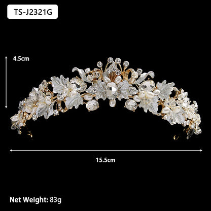 Efily Gold Color Wedding Tiaras and Crowns for Pearl Rhinestone Headband Bride Headpiece Jewelry