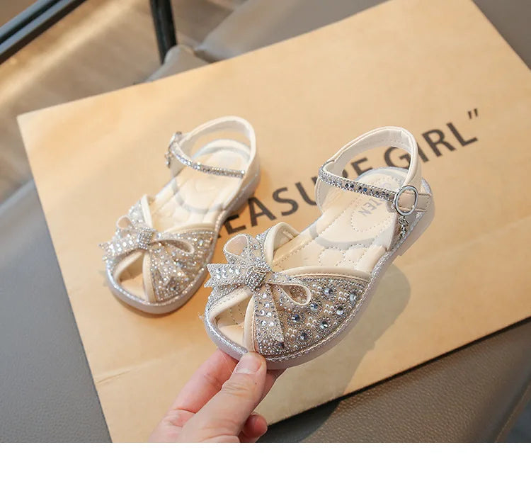New Bow Princess Shoes Fashion Sequin Girls Shoes Allmatch Kid Shoes