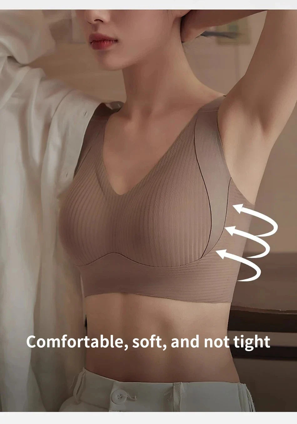Women's Seamless Underwear Thin with Removable Pads Comfortable Wireless Adjustable Bra Tops Pull-up Anti-sagging Bra