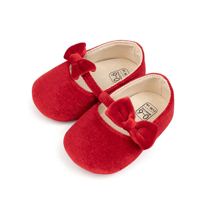 Newborn Baby Girls Mary Jane Flats Cute Bowknot Velvet Toddler Dress Shoes Lovely Princess Infant Crib Shoes for 0-18Months