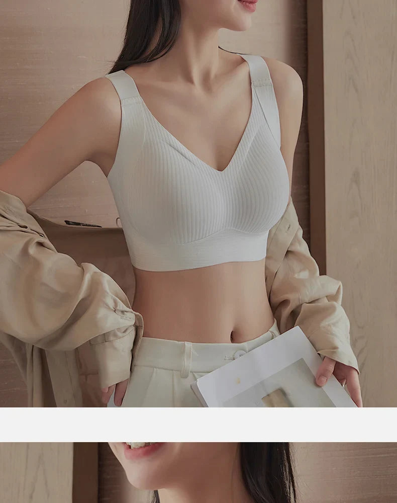 Women's Seamless Underwear Thin with Removable Pads Comfortable Wireless Adjustable Bra Tops Pull-up Anti-sagging Bra