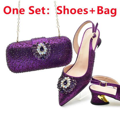 Luxury Designer Pumps Women Full Rhinestone Designer Shoe and Bag Sets From Italy