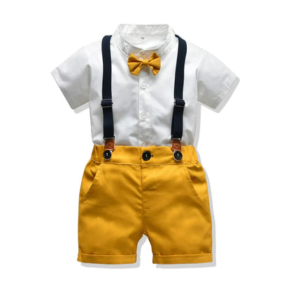 Toddler Boys Clothing Set Newborn Gentleman Suit Kids Short Sleeve Bow Tie Shirt+Suspender Shorts Casual Summer Baby Boy Clothes