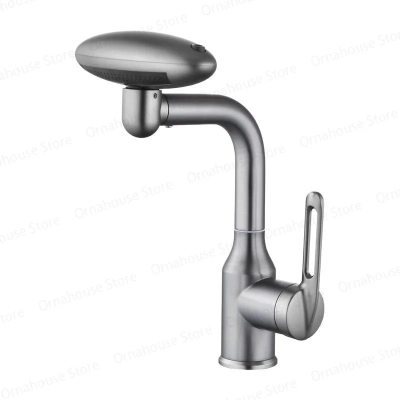 Multi Functional Waterfall Basin Faucet 4 Modes Stream Sprayer 360° Rotation Hot Cold Water Sink Mixer Stainless Steel  Wash Tap