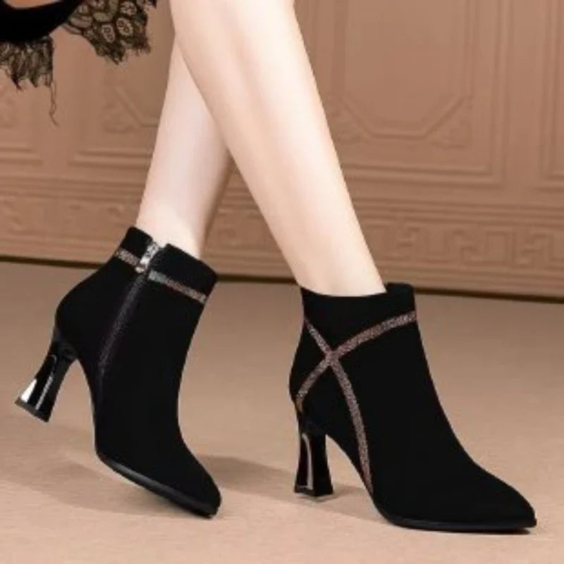 High heeled short boots for women in spring autumn new pointed fashion style versatile  simple high heels