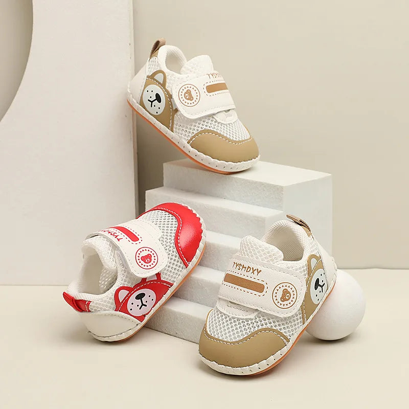 Baby Sneakers Soft Breathable Shoes Spring Summer Infant First Walkers Newborn Outwear Shoes Baby Boy Girl Cute Shoes Khaki, Red