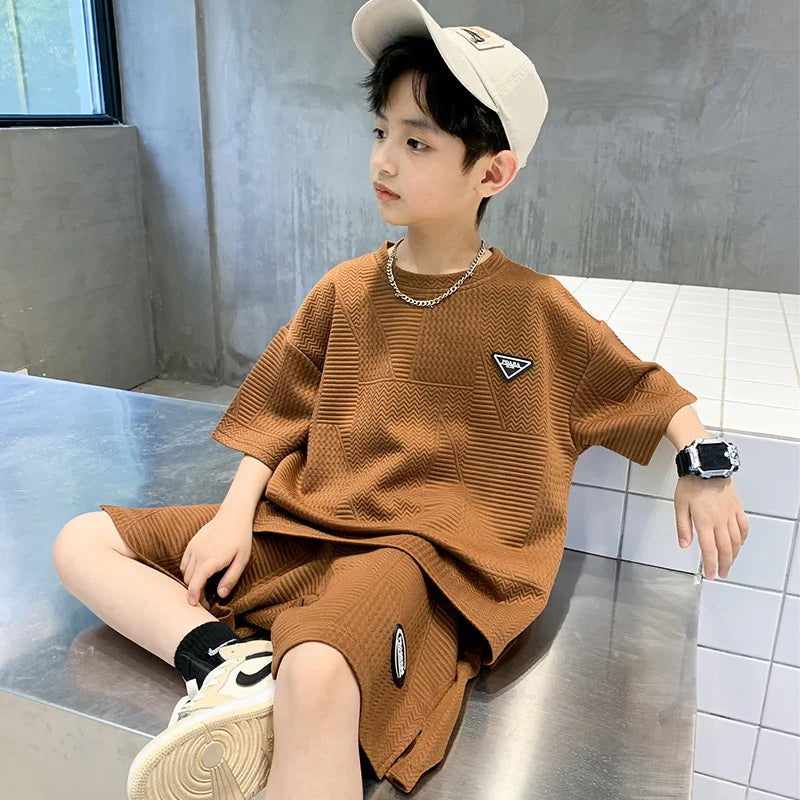 New Teenager Casual Outfits Children Trends Clothes Suits Kids Short Sleeves Tops+Baggy Pants 2Pcs