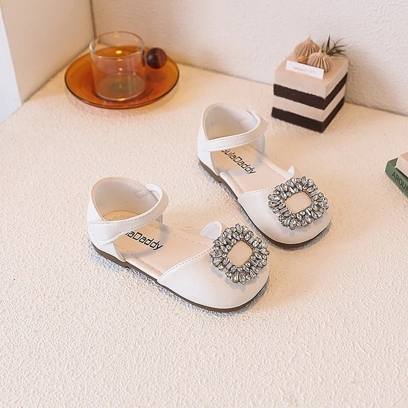 Fashion Causal Kids Party Dress Sandals Rhinestone Children's Ballet Flat Sandals Hook Loop