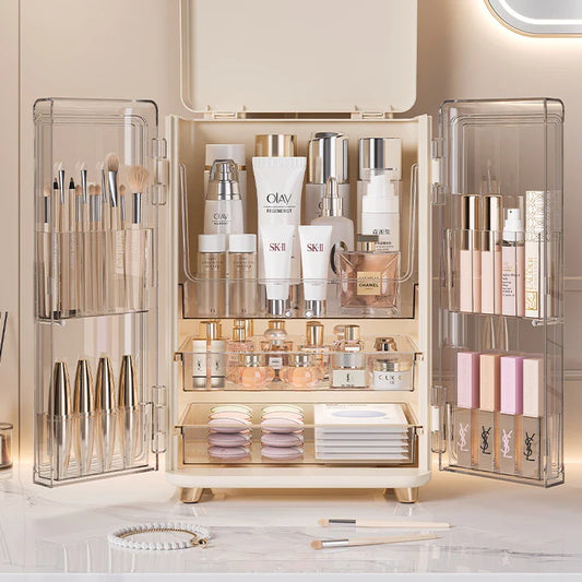 Cosmetics storage box, large-capacity dust-proof desktop, skin care and dressing table, internet-famous light luxury makeup box