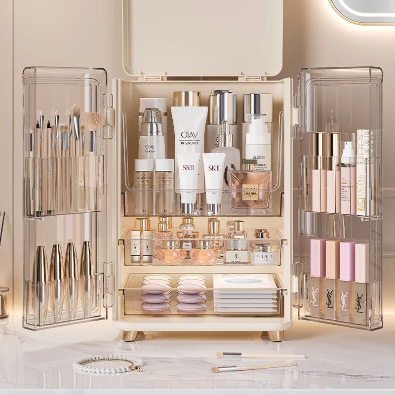Cosmetics storage box, large-capacity dust-proof desktop, skin care and dressing table, internet-famous light luxury makeup box