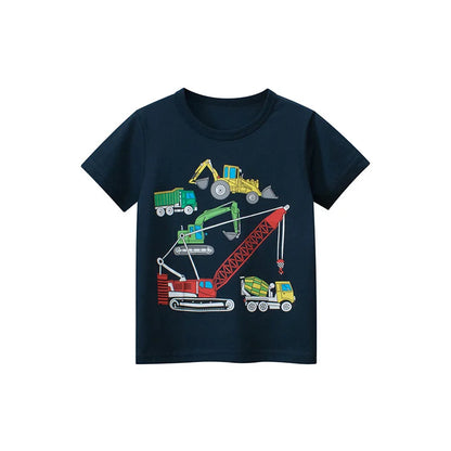 Jumping Meters Hot Selling Boys Girls Summer Baby T Shirts Short Sleeve Cartoon Cars  Toddler Tees Tops Boys Girls Clothing
