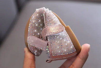 Fashion Children's Bow Rhinestone Sequin Kids Shoes Baby Party Student Flat Performance Shoes